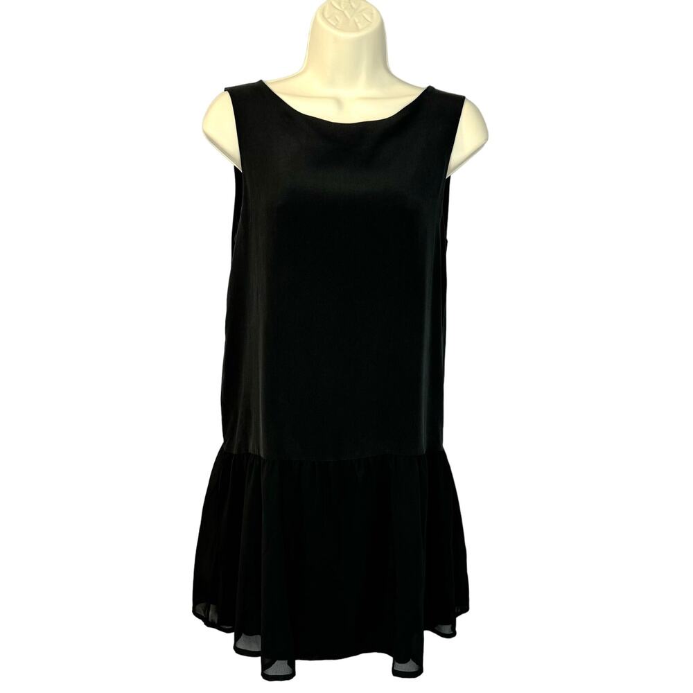 Anine Bing Silk Shift Mini Dress Ruffle Hem Romantic Casual Wardrobe Staple XS